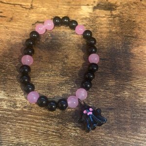 NEW HANDMADE GLASS BEAD BLACK AND PINK GHOST BRACELET